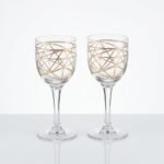 JHC INC Ornate Luxury Geometric Gold Etched Clear Goblets 2 Pack Gift Box